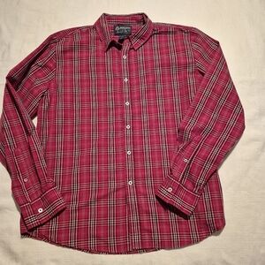 American Rag men's size XL red, black, gray & white, plaid button down shirt EUC